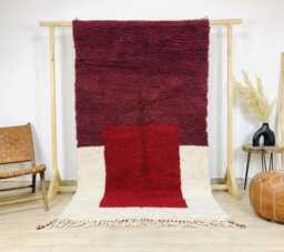 Red White Checkered Shag Rug, Large Moroccan Berber Area Carpet, Hand Tufted Wool
