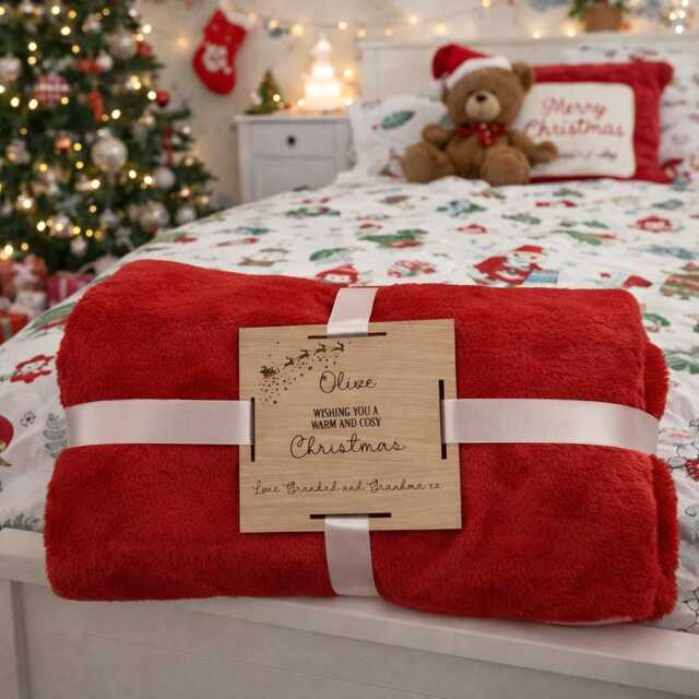 Personalised Baby Blanket With Wooden Gift Tag For Christmas , Embroidered, Personalized Baby Gift - image 1