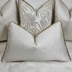 Ivory Textured Cushion Cover Piped in Gold New Home Sofa & Bed, Luxury Designer Handmade Lumber Rectangular Cover, Design No 152 - thumbnail 1