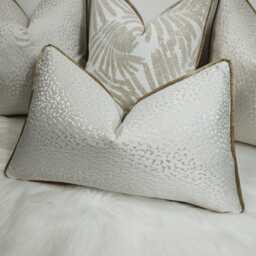 Ivory Textured Cushion Cover Piped in Gold New Home Sofa & Bed, Luxury Designer Handmade Lumber Rectangular Cover, Design No 152 - thumbnail 2