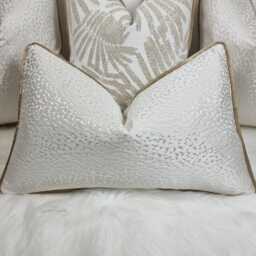 Ivory Textured Cushion Cover Piped in Gold New Home Sofa & Bed, Luxury Designer Handmade Lumber Rectangular Cover, Design No 152 - thumbnail 3