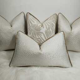Ivory Textured Cushion Cover Piped in Gold New Home Sofa & Bed, Luxury Designer Handmade Lumber Rectangular Cover, Design No 152 - thumbnail 4