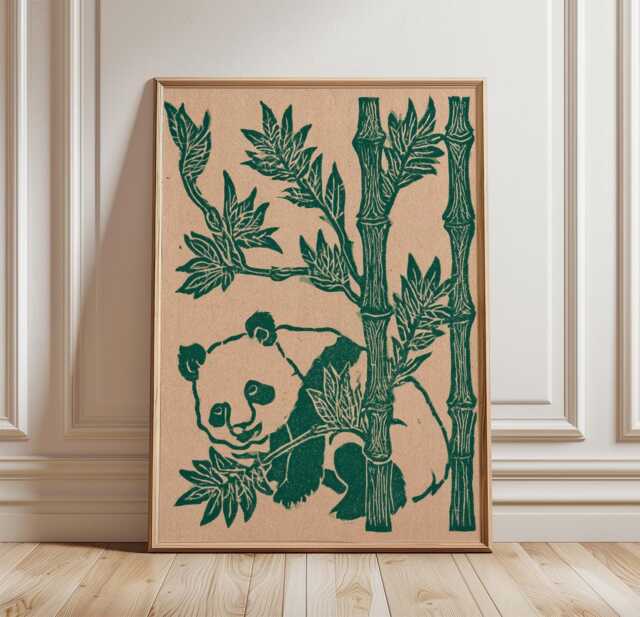 Panda Bamboo Poster, Wildlife Nature Print, Botanical Wall Art, Paper - image 1