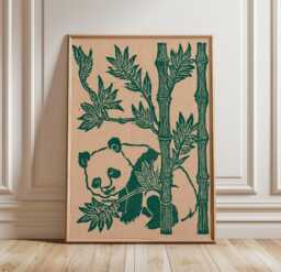 Panda Bamboo Poster, Wildlife Nature Print, Botanical Wall Art, Paper - thumbnail 1