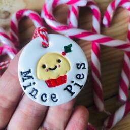Handmade Mince Pie Design Christmas Decoration - Clay, Personalised, Tree, Eve - thumbnail 2