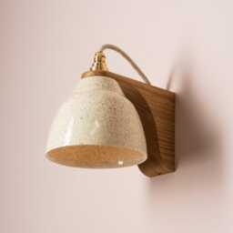 Speckled Cream Gloss Right-Angle Element Wall Light in Ceramic & Oak - thumbnail 3