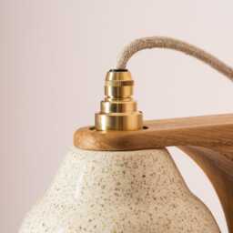 Speckled Cream Gloss Right-Angle Element Wall Light in Ceramic & Oak - thumbnail 2