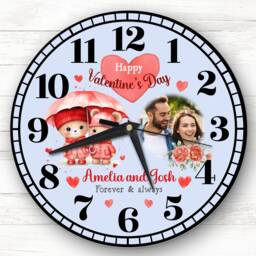 Valentine's Day Gift Couple Bear Photo Blue Personalised Clock - thumbnail 1