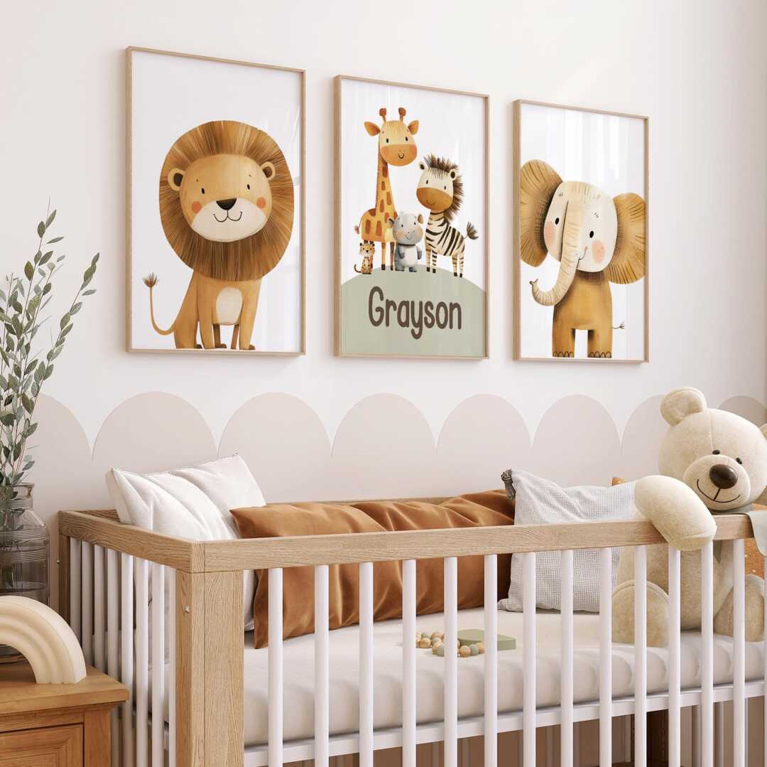 Jungle Baby Boy Nursery Decor Safari Nursery Prints Lion, Elephant