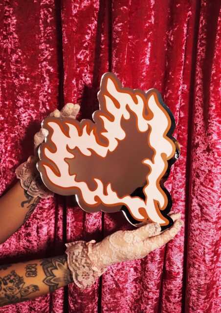 Flaming Heart Mirror - Baby Pink & Brown - image 1