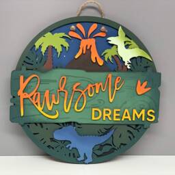 Dinosaur Name Plaque - Dinosaur Bedroom Decor Wall Sign Wooden Plaque - thumbnail 3