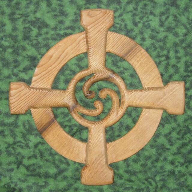 Celtic Wheel Cross Wood Carved Even Arm Circle Triskelion Triple Goddess Druid Sun Moon Irish Scottish Wiccan Pagan Wall Decor - image 1