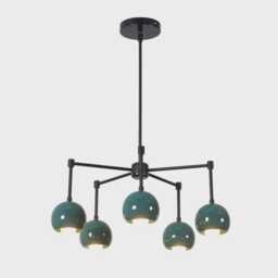 Sputnik Chandelier, Mid Century Modern Lighting, Globe Pendant Light, Teal Blue, 5 Light Fixture - thumbnail 3