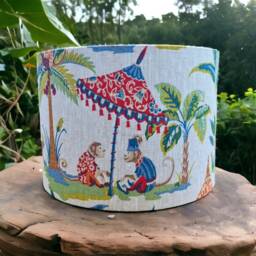 Monkey Parasol Drum Lampshade Exotic Linen Table Lamp - thumbnail 2