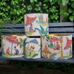 Monkey Parasol Drum Lampshade Exotic Linen Table Lamp