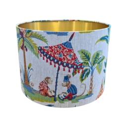 Monkey Parasol Drum Lampshade Exotic Linen Table Lamp - thumbnail 3