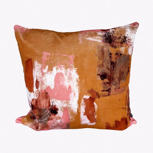 Abstract Painterly Velvet Cushion - Tan - image 1