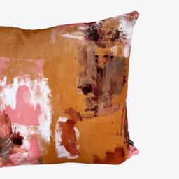 Abstract Painterly Velvet Cushion - Tan - thumbnail 2
