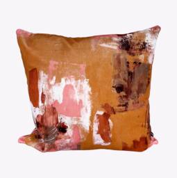 Abstract Painterly Velvet Cushion - Tan - thumbnail 1