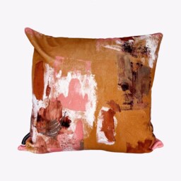 Abstract Painterly Velvet Cushion - Tan - thumbnail 4