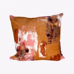 Abstract Painterly Velvet Cushion - Tan - thumbnail 3