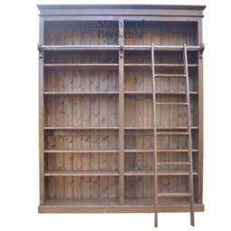 Solid Pine 8Ft Library Bookcase, Heavy Duty Shelving Unit With Ladder, Dark Wood Finish - thumbnail 3
