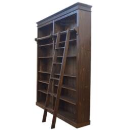 Solid Pine 8Ft Library Bookcase, Heavy Duty Shelving Unit With Ladder, Dark Wood Finish - thumbnail 2