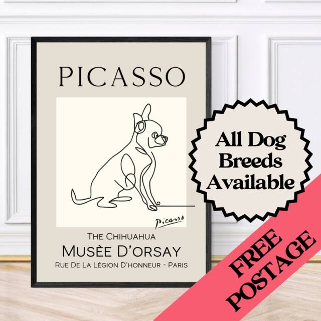 Picasso Style Chihuahua Line Art Print Dog Wall Decor - image 1