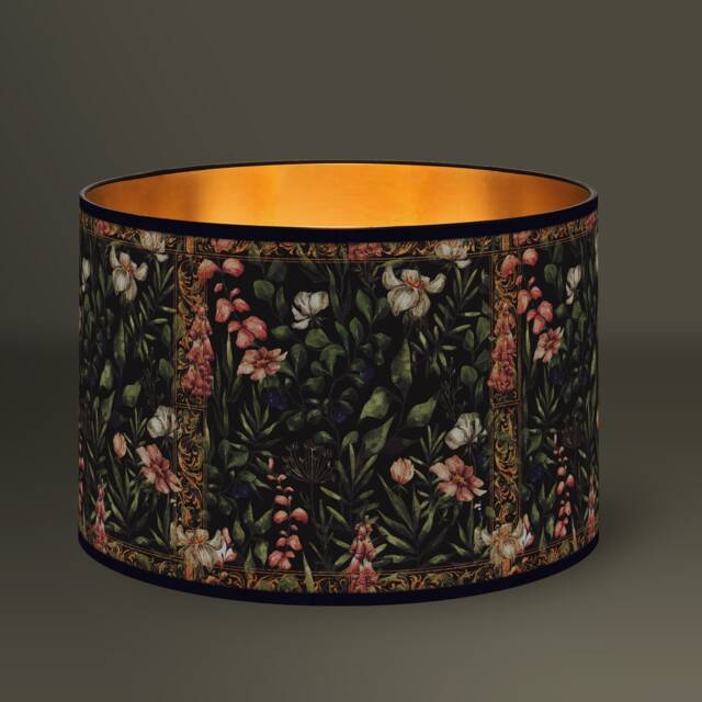 Floral Fabric Lampshade, French Style, Golden Interior, Handmade - image 1