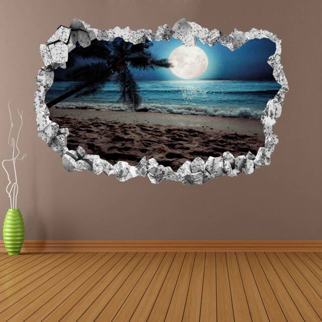 Tropical Beach Palm Tree Moon Wall Decal Sticker Mural Poster Print Art Home Office Decor Kp25 - image 1