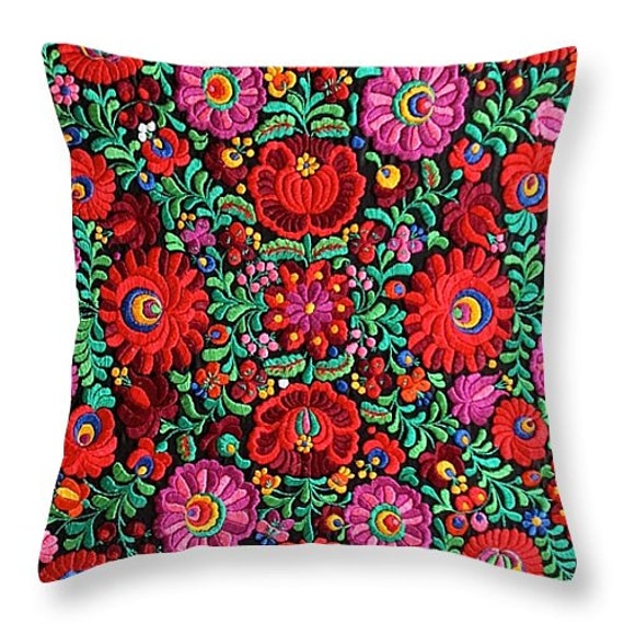 Throw Pillow Hungarian Magyar Matyo Folk Embroidery Photo Printed On Cotton in 14x14 To 26x26 Or Oblong 20x14 Decor Accent Housewares - image 1