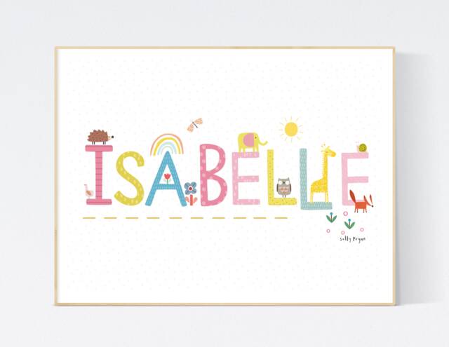 Personalised Girls Animal Name Print - Wall Art Nursery Prints Children's Illustration - image 1