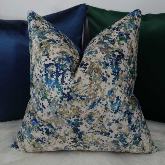 Saisons Winter Berry Textured Velvet Cushion Cover Throw Designer Art Of The Loom Fabric. Monet Style Blues Greens Cream Textured Background - image 1