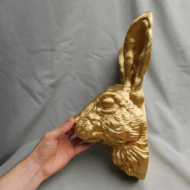 Extra Large Gold Rabbit Head Wall Art 38cm Tall - 3D Printed Decor - image 1
