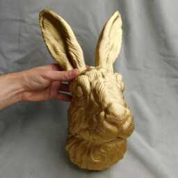 Extra Large Gold Rabbit Head Wall Art 38cm Tall - 3D Printed Decor - thumbnail 2