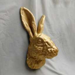 Extra Large Gold Rabbit Head Wall Art 38cm Tall - 3D Printed Decor - thumbnail 3