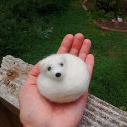 Needle Felted Arctic Fox, Curled Up - thumbnail 4