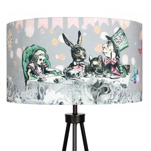 Lampshade Alice in Wonderland Grey Velvet - Drum Lamp Shade 25cm 30cm 35cm 40cm 45cm Table Lamp Shade, Ceiling Shade, Pendant - image 1
