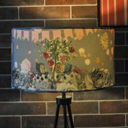 Lampshade Alice in Wonderland Grey Velvet - Drum Lamp Shade 25cm 30cm 35cm 40cm 45cm Table Lamp Shade, Ceiling Shade, Pendant - thumbnail 3