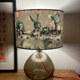 Lampshade Alice in Wonderland Grey Velvet - Drum Lamp Shade 25cm 30cm 35cm 40cm 45cm Table Lamp Shade, Ceiling Shade, Pendant - thumbnail 4