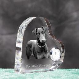 Dobermann - Crystal Clock in The Shape Of A Heart With Image Pure-Bred Dog - thumbnail 3