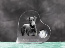 Dobermann - Crystal Clock in The Shape Of A Heart With Image Pure-Bred Dog - thumbnail 1