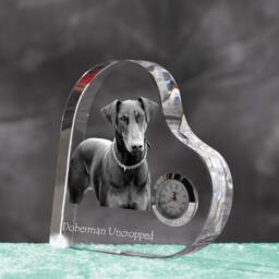 Dobermann - Crystal Clock in The Shape Of A Heart With Image Pure-Bred Dog - thumbnail 2