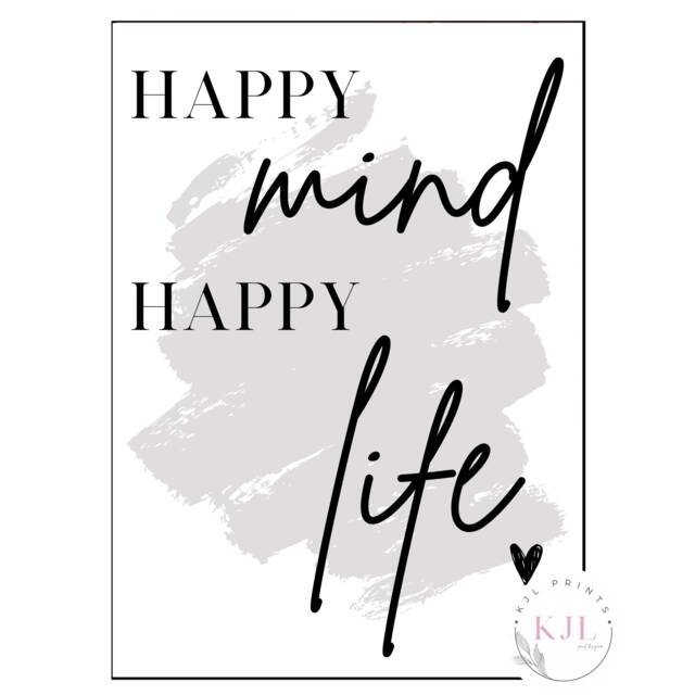 Happy Mind Life Print Inspirational Quote Wall Art