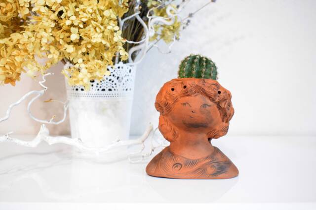 Handcrafted Girl Figurine Planter - For Small Plants Or Air Plants, Table & Shelf Decor - image 1