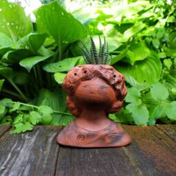 Handcrafted Girl Figurine Planter - For Small Plants Or Air Plants, Table & Shelf Decor - thumbnail 2