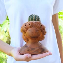 Handcrafted Girl Figurine Planter - For Small Plants Or Air Plants, Table & Shelf Decor - thumbnail 3