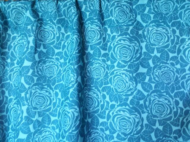 Curtain Panel Beige Teal Blues Roses Leaves Floral Modern Decor Cafe Curtain Kitchen Valance , Runner Napkins Available, Great Gift - image 1