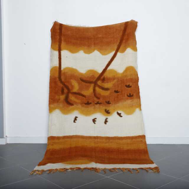 Handwoven Berber Wool Rug Moroccan Tree Design, Earth Tones - 4.5x7.9 Ft - image 1