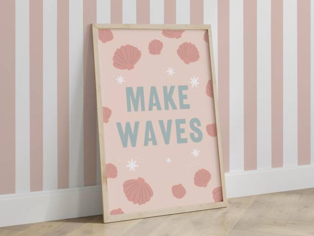 Make Waves Mermaid & Sea Shell Print, Girl Bedroom Decor, Under The Nursery Print - image 1